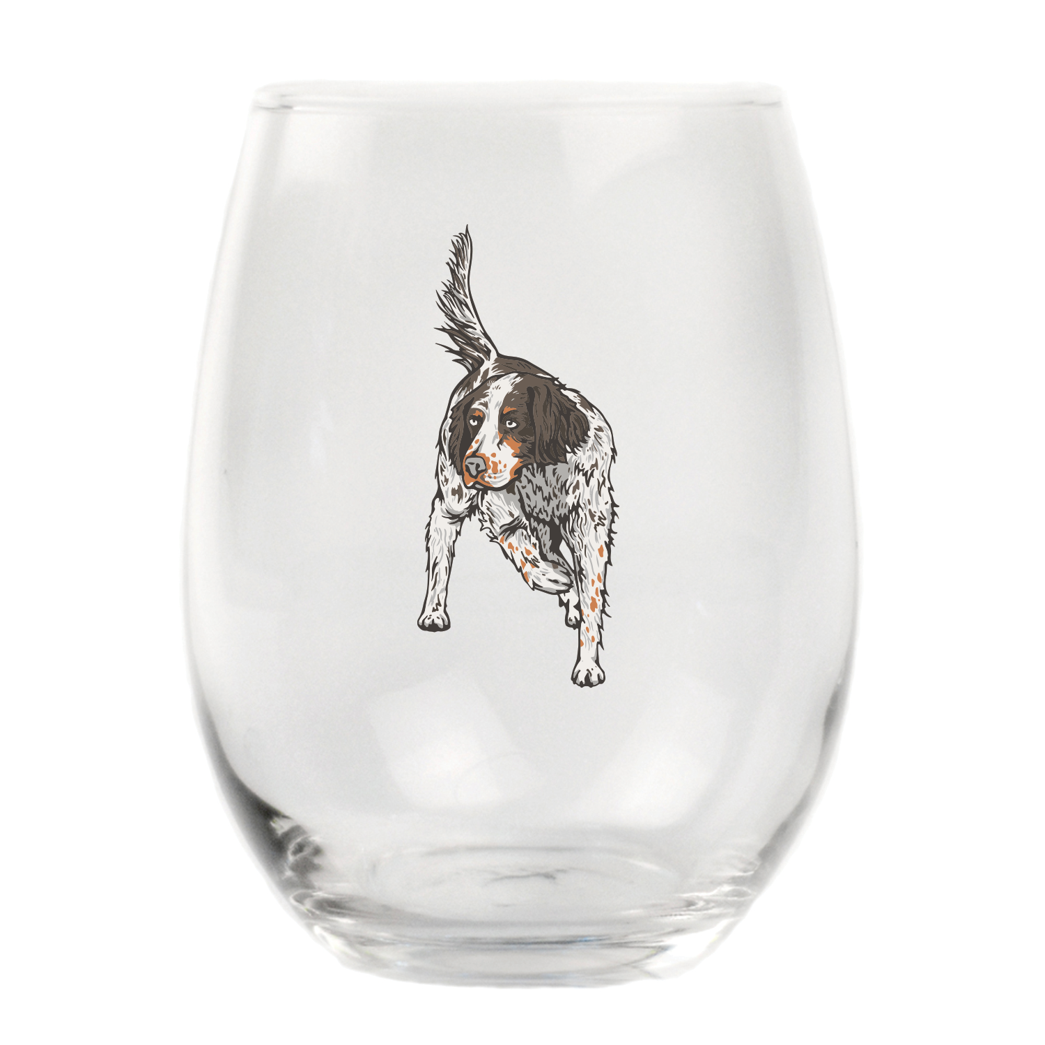 English Setter Stemless Wine Glass