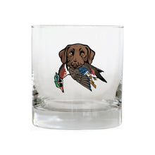 |Chocolate Lab with a Wood Duck