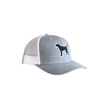 black lab hat in grey/white, side shot