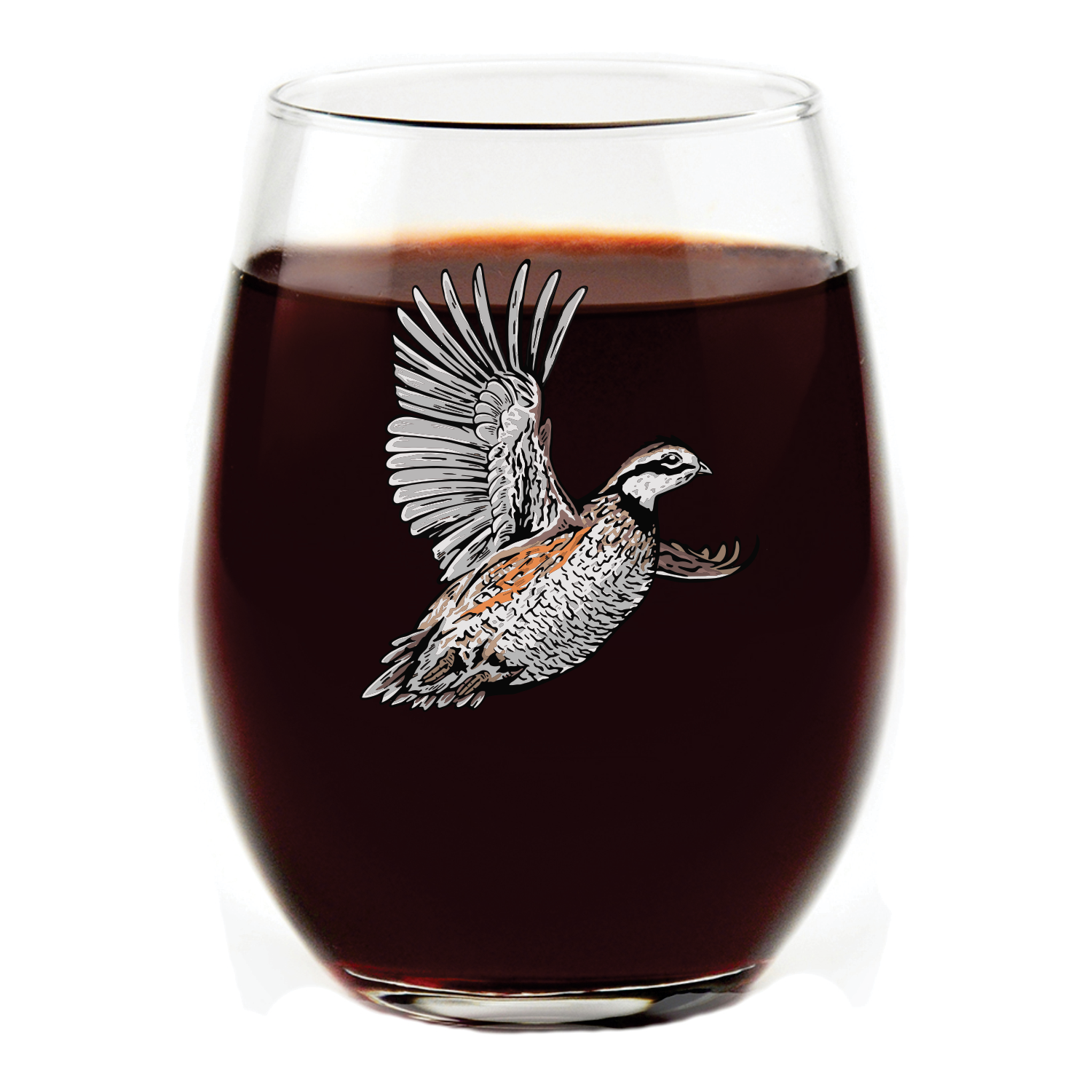 Bobwhite Quail Stemless Wine Glass