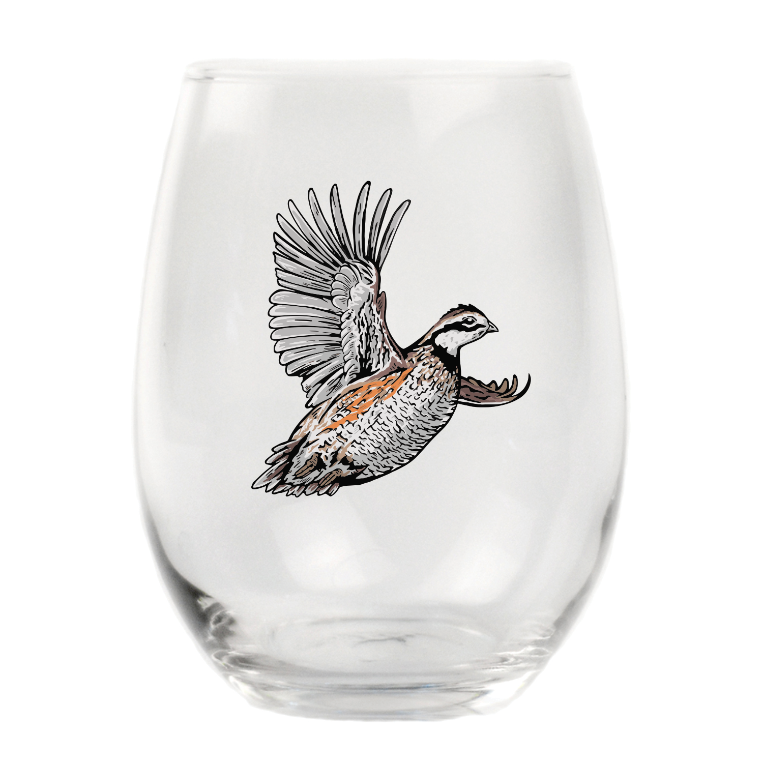 Bobwhite Quail Stemless Wine Glass
