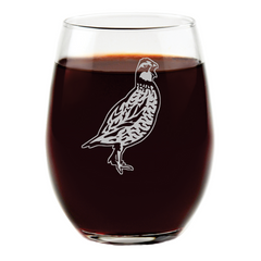 Bobwhite Quail Stemless Wine Glass