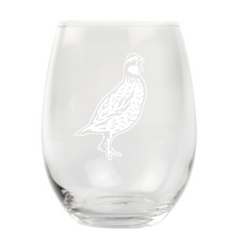 Bobwhite Quail Stemless Wine Glass