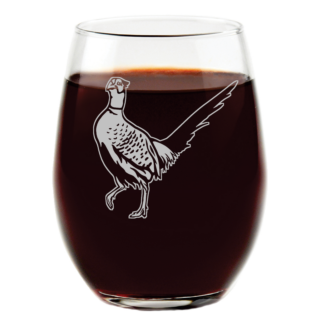 Cocky Pheasant Stemless Wine Glass