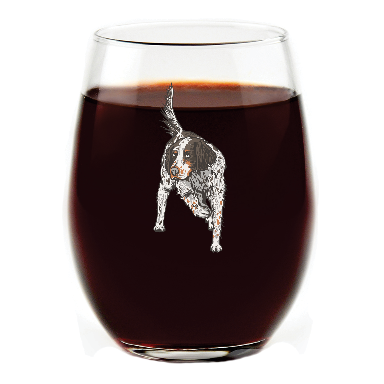 English Setter Stemless Wine Glass