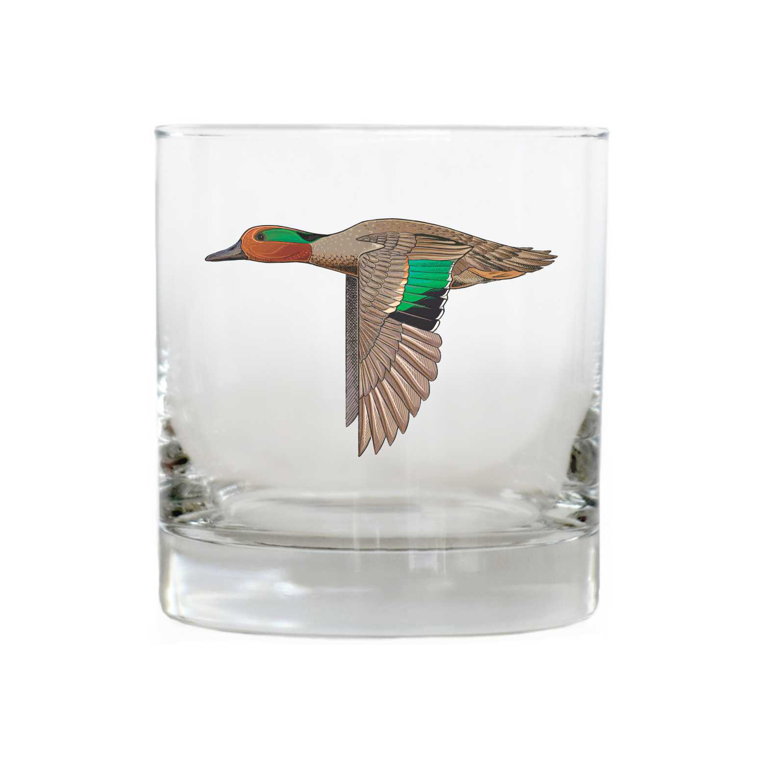 Green Winged Teal Whiskey Lowball Glass | Bird Dog of the Day