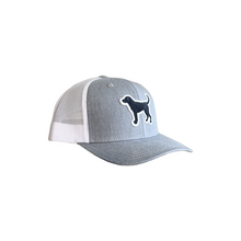 Load image into Gallery viewer, black lab hat in grey/white, side shot
