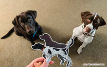 Load image into Gallery viewer, Chocolate Lab Decal Sticker and a Chocolate Lab dog looking at it.
